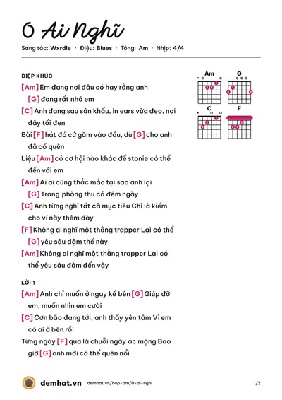 Hợp âm 0 Ai Nghĩ (Wxrdie) – bản nhạc PDF trang 1, tông Am