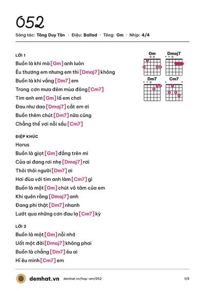 Hợp âm 052 (Tăng Duy Tân) – bản nhạc PDF trang 1, tông Gm