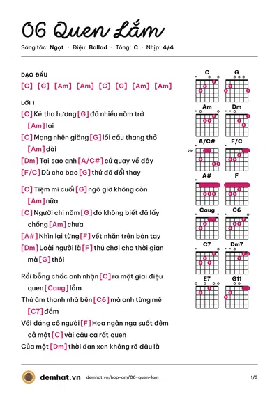 Hợp âm 06 Quen Lắm (Ngọt) – bản nhạc PDF trang 1, tông C