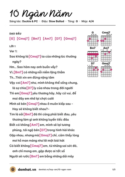 Hợp âm 10 Ngàn Năm (PC) – bản nhạc PDF trang 1, tông G