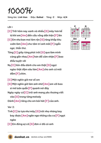 Hợp âm 1000H (Linh Vam) – bản nhạc PDF trang 1, tông C