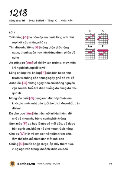 Hợp âm 1218 (Trí) – bản nhạc PDF trang 1, tông C