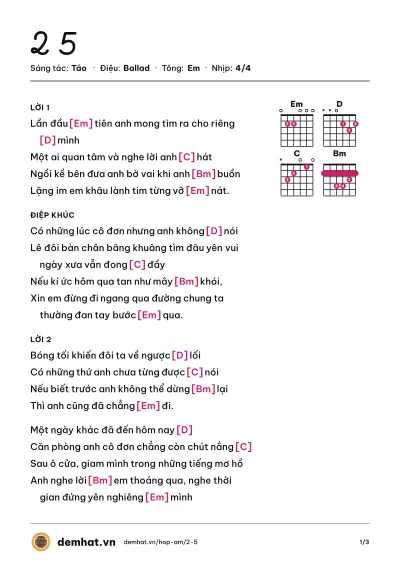 Hợp âm 2 5 (Táo) – bản nhạc PDF trang 1, tông Em
