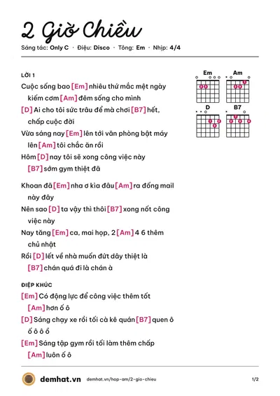 Hợp âm 2 Giờ Chiều (Isaac) – bản nhạc PDF trang 1, tông Em