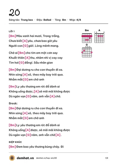 Hợp âm 20 (Thành Nguyễn) – bản nhạc PDF trang 1, tông Bm