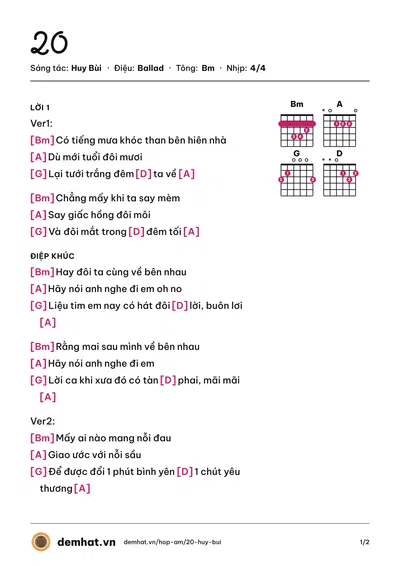 Hợp âm 20 (Huy Bùi) – bản nhạc PDF trang 1, tông Bm
