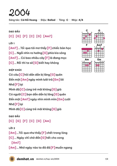 Hợp âm 2004 (Cá Hồi Hoang) – bản nhạc PDF trang 1, tông C
