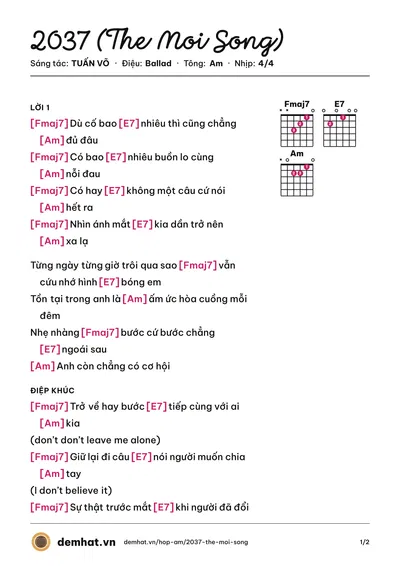 Hợp âm 2037 (The Moi Song) (TUẤN VÕ) – bản nhạc PDF trang 1, tông Am