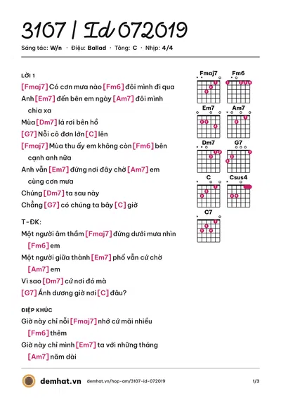 Hợp âm 3107 | Id 072019 (W/n) – bản nhạc PDF trang 1, tông C