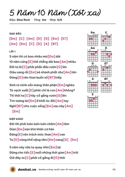 Hợp âm 5 Năm 10 Năm (Xót xa) (Minh Chiến) – bản nhạc PDF trang 1, tông Am