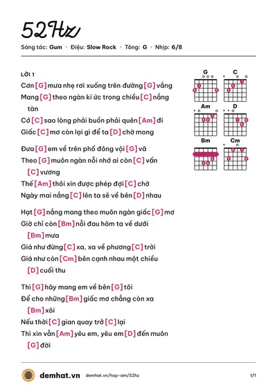 Hợp âm 52Hz (Gum) – bản nhạc PDF trang 1, tông G