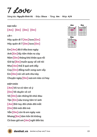 Hợp âm 7 Love (Nguyễn Đình Vũ) – bản nhạc PDF trang 1, tông Am