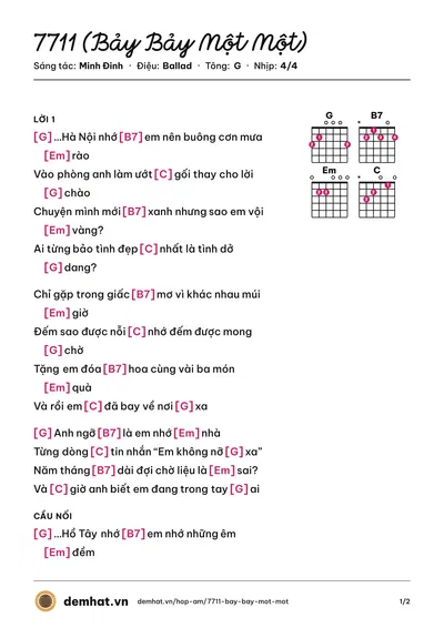 Hợp âm 7711 (Bảy Bảy Một Một) (Minh Đinh) – bản nhạc PDF trang 1, tông G