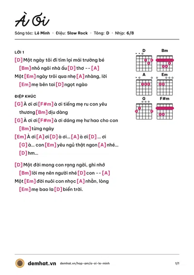 Hợp âm À Ơi (MTV) – bản nhạc PDF trang 1, tông D