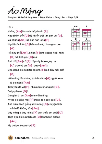 Hợp âm Ác Mộng (365 Daband) – bản nhạc PDF trang 1, tông Am