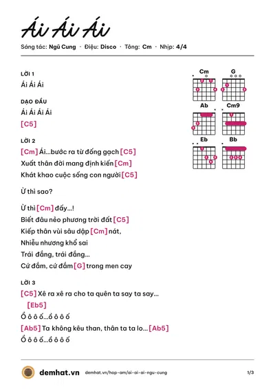 Hợp âm Ái Ái Ái (Hoàng Hiệp) – bản nhạc PDF trang 1, tông Cm