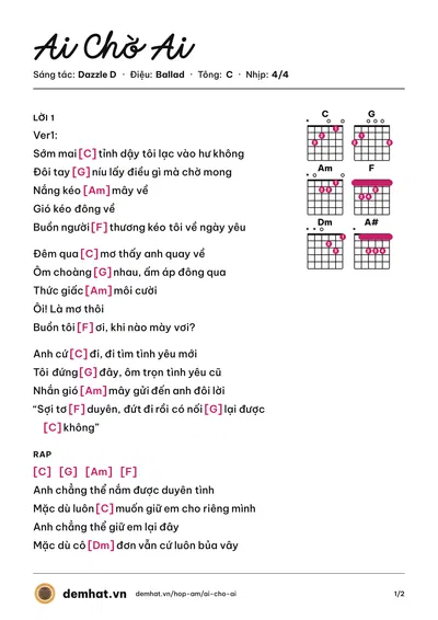 Hợp âm Ai Chờ Ai (FloD) – bản nhạc PDF trang 1, tông C