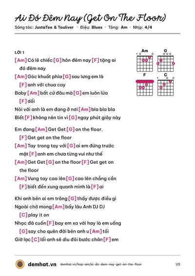 Hợp âm Ai Đó Đêm Nay (Get On The Floor) (365 Daband) – bản nhạc PDF trang 1, tông Am