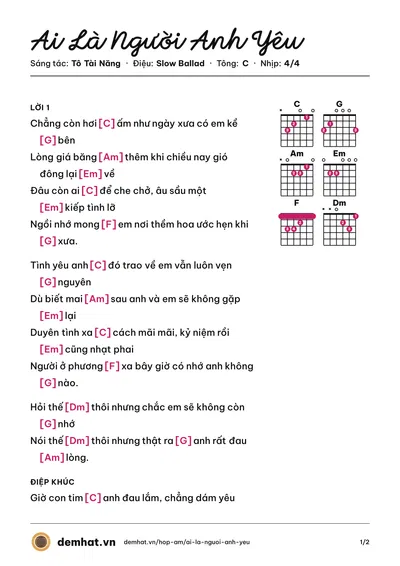 Hợp âm Ai Là Người Anh Yêu (Chu Hiểu Minh (Chu Bin)) – bản nhạc PDF trang 1, tông C
