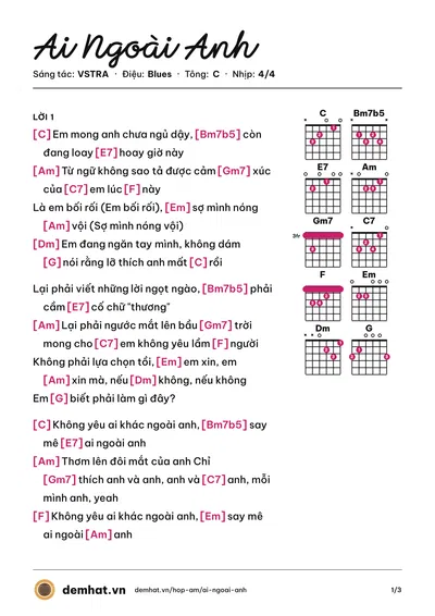 Hợp âm Ai Ngoài Anh (VSTRA) – bản nhạc PDF trang 1, tông C
