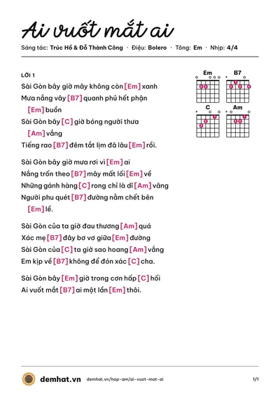 Hợp âm Ai vuốt mắt ai (Nguyên Khang) – bản nhạc PDF trang 1, tông Em
