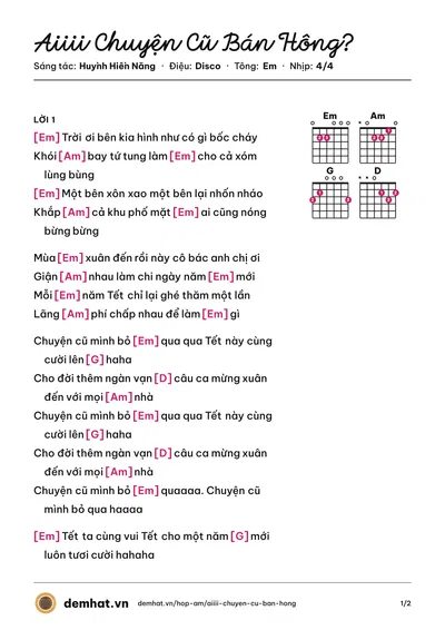 Hợp âm Aiiii Chuyện Cũ Bán Hông? (Trúc Nhân) – bản nhạc PDF trang 1, tông Em