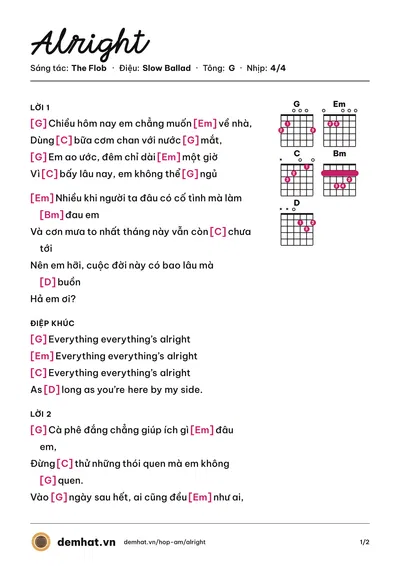 Hợp âm Alright (The Flob) – bản nhạc PDF trang 1, tông G