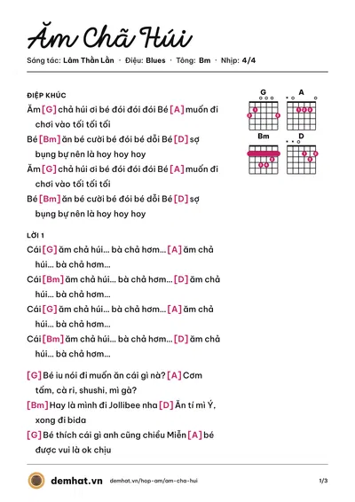 Hợp âm Ăm Chã Húi (Lâm Thằn Lằn) – bản nhạc PDF trang 1, tông Bm