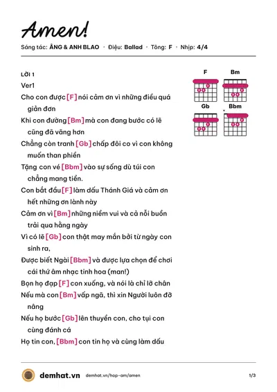 Hợp âm Amen! (ANH BLAO) – bản nhạc PDF trang 1, tông F