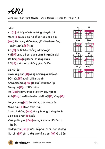 Hợp âm AN! (Hà Anh Tuấn) – bản nhạc PDF trang 1, tông C