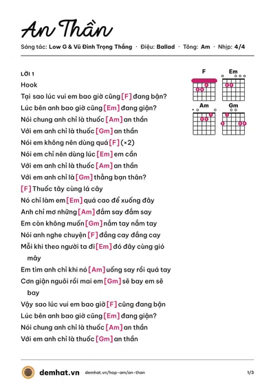 Hợp âm An Thần (Low G) – bản nhạc PDF trang 1, tông Am