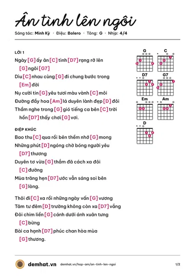 Hợp âm Ân tình lên ngôi (Minh Kỳ) – bản nhạc PDF trang 1, tông G