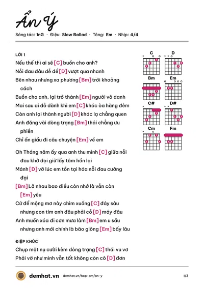 Hợp âm Ẩn Ý (1nG) – bản nhạc PDF trang 1, tông Em