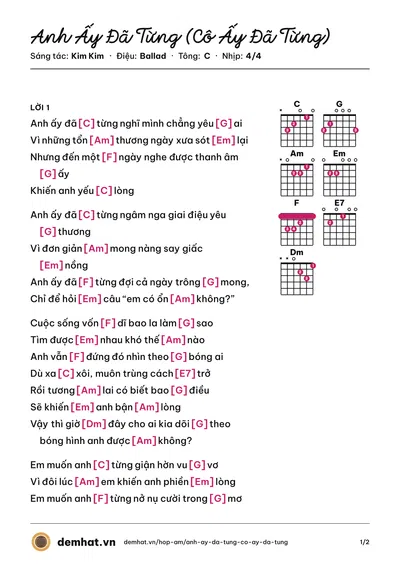Hợp âm Anh Ấy Đã Từng (Cô Ấy Đã Từng) (Gà) – bản nhạc PDF trang 1, tông C