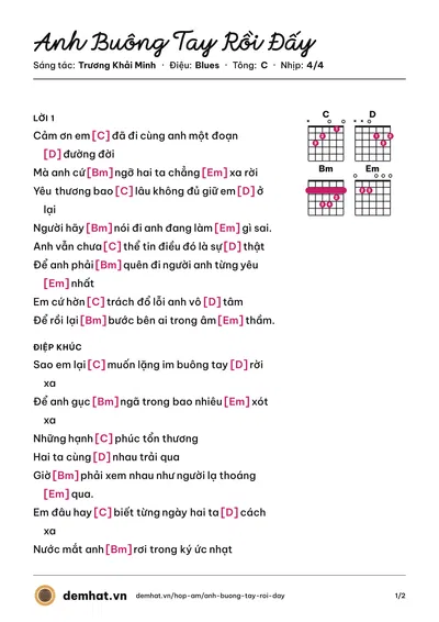 Hợp âm Anh Buông Tay Rồi Đấy (Âu Nam Thái) – bản nhạc PDF trang 1, tông C
