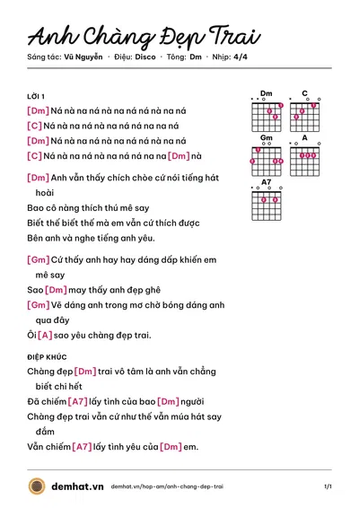 Hợp âm Anh Chàng Đẹp Trai (Châu Gia Kiệt) – bản nhạc PDF trang 1, tông Dm