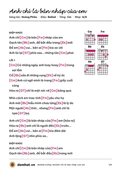 Hợp âm Anh chỉ là bản nháp của em (Hoàng Phiêu) – bản nhạc PDF trang 1, tông Cm