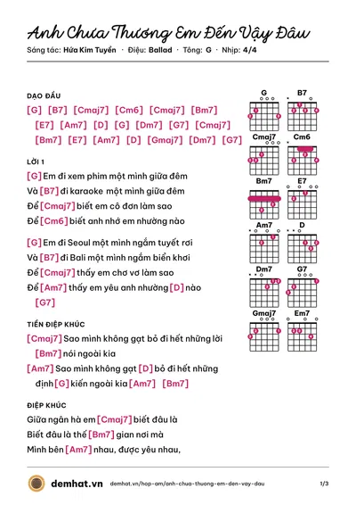 Hợp âm Anh Chưa Thương Em Đến Vậy Đâu (Lady Mây) – bản nhạc PDF trang 1, tông G
