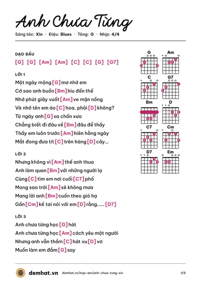 Hợp âm Anh Chưa Từng (Xin) – bản nhạc PDF trang 1, tông G