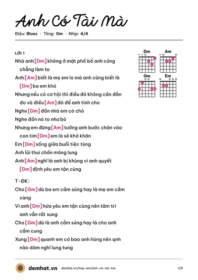 Hợp âm Anh Có Tài Mà (Xuân Nghi) – bản nhạc PDF trang 1, tông Dm
