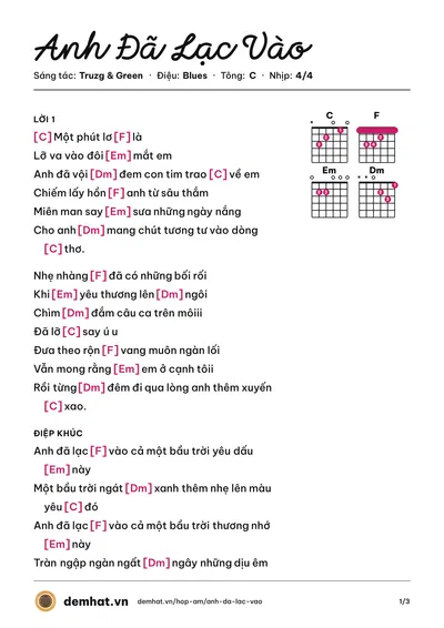 Hợp âm Anh Đã Lạc Vào (Green) – bản nhạc PDF trang 1, tông C