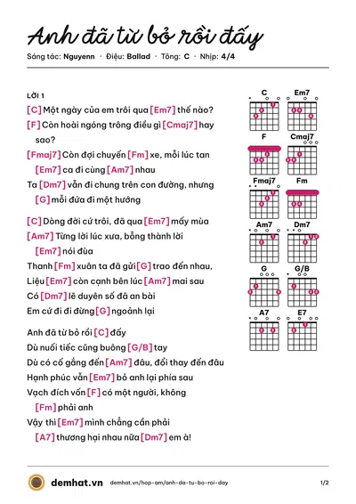 Hợp âm Anh đã từ bỏ rồi đấy (Nguyenn) – bản nhạc PDF trang 1, tông C