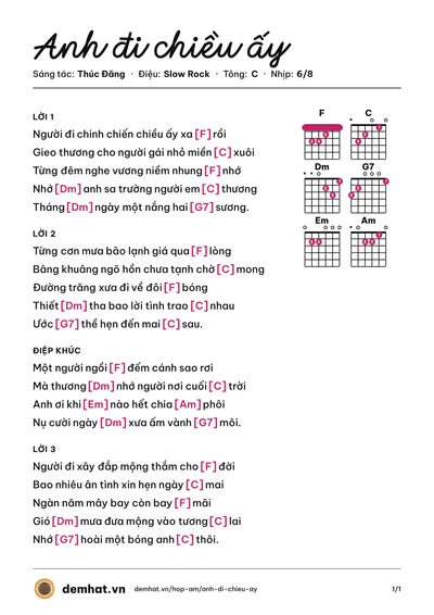 Hợp âm Anh đi chiều ấy (Thúc Đăng) – bản nhạc PDF trang 1, tông C