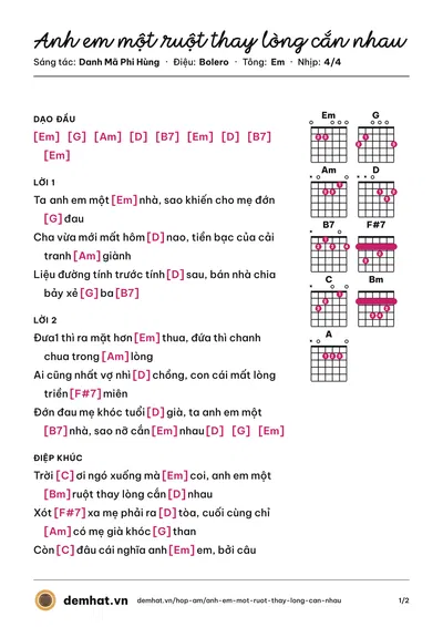 Hợp âm Anh em một ruột thay lòng cắn nhau (Khang Lê) – bản nhạc PDF trang 1, tông Em