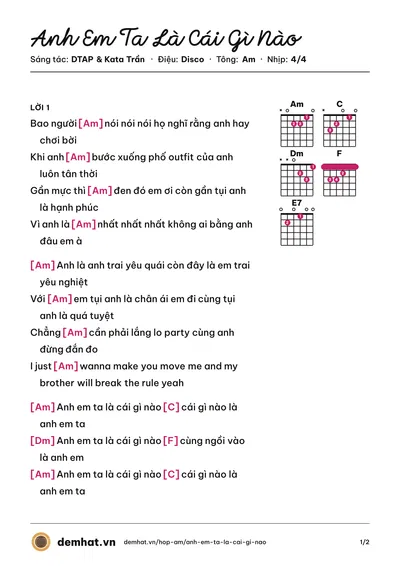 Hợp âm Anh Em Ta Là Cái Gì Nào (Isaac) – bản nhạc PDF trang 1, tông Am