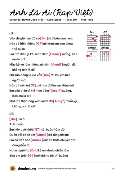 Hợp âm Anh Là Ai (Rap Việt) (Huỳnh Công Hiếu) – bản nhạc PDF trang 1, tông Dm