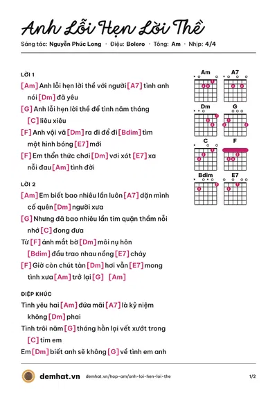 Hợp âm Anh Lỗi Hẹn Lời Thề (Trúc Mi) – bản nhạc PDF trang 1, tông Am