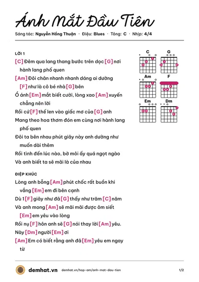Hợp âm Ánh Mắt Đầu Tiên (Tim) – bản nhạc PDF trang 1, tông C