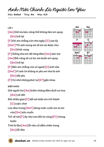 Hợp âm Anh Mới Chính Là Người Em Yêu (Lý Hải) – bản nhạc PDF trang 1, tông Am