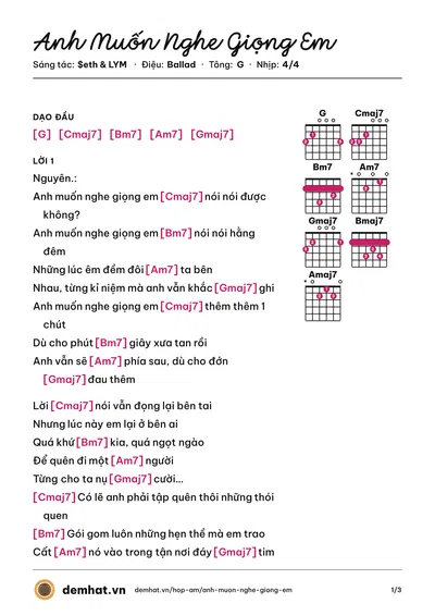 Hợp âm Anh Muốn Nghe Giọng Em ($eth) – bản nhạc PDF trang 1, tông G
